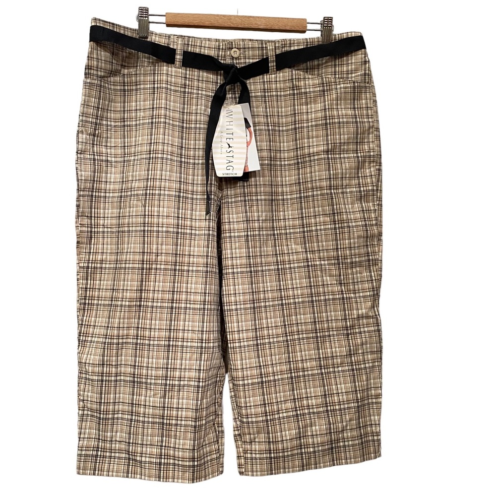 Khaki Plaid Long Knee Length Bermuda shorts Clamdiggers 16 NEW - Picture 4 of 4
